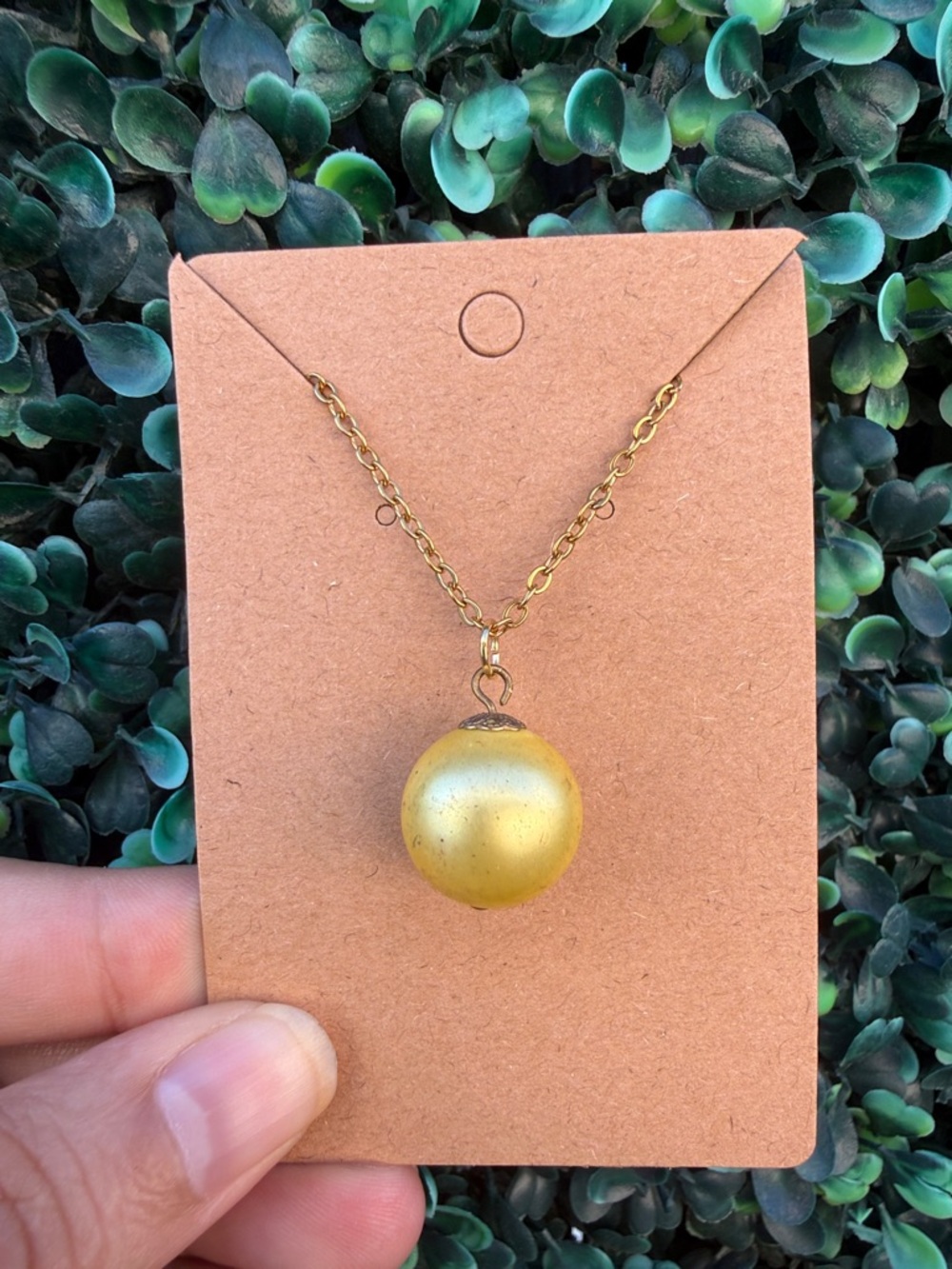 Repurposed Vintage Faux Gold Spherical Pearl Pendant Necklace - Women Jewelry